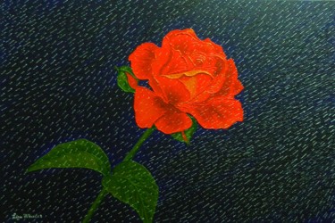 Diamond Rain - Rose in Rain Landscape Painting