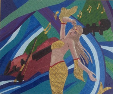 Lorelei - surreal mixed media mosaic woman art