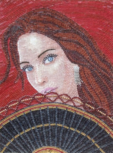 The Look - mixed media mosaic woman portrait art