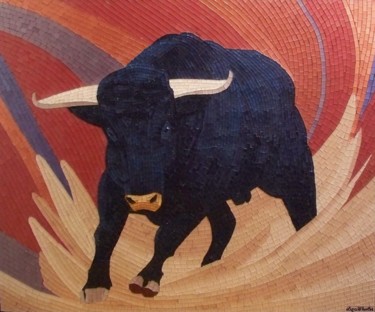The Storm - mixed media glass bull mosaic art