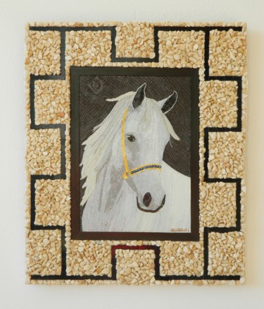 Alex - white horse mixed media, mosaic art