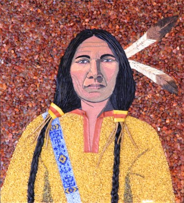 Plains Worrier -  indigenous mixed media mosaic ar