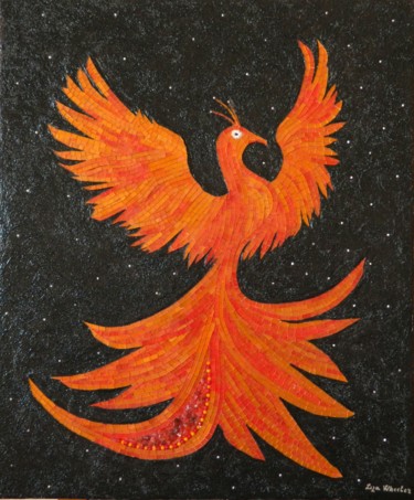 Phoenix - fantasy fire bird mixed media mosaic